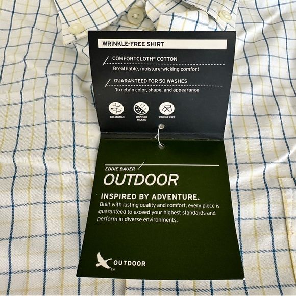 Eddie Bauer Men's White Checked Wrinkle Free Relaxed Fit Button Down Shirt, TXL - Picture 7 of 10